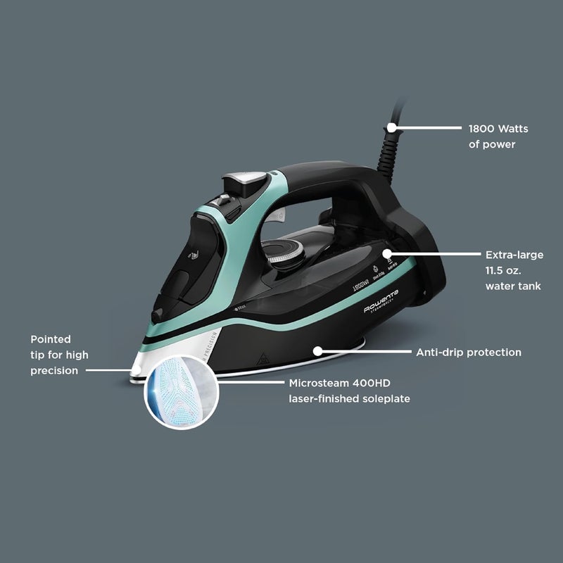 Rowenta Steam Force Stainless Steel Soleplate Steam Iron for Clothes, 400 Microsteam Holes, 1800 Watts, Ironing, Fabric Steamer, Garment Steamer, Digital Display, Precision Tip, DW9440 - Image 3